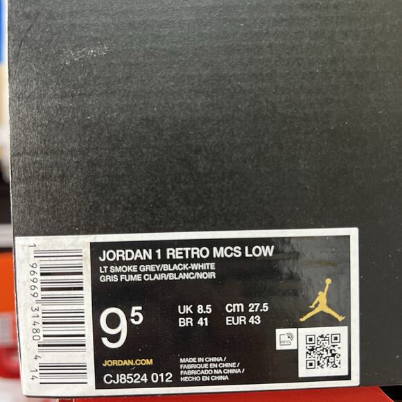 Mens Size 9.5 Nike Jordan 1 Retro MCS Low Grey White Baseball Cleats CJ8524 012 - Picture 7 of 7